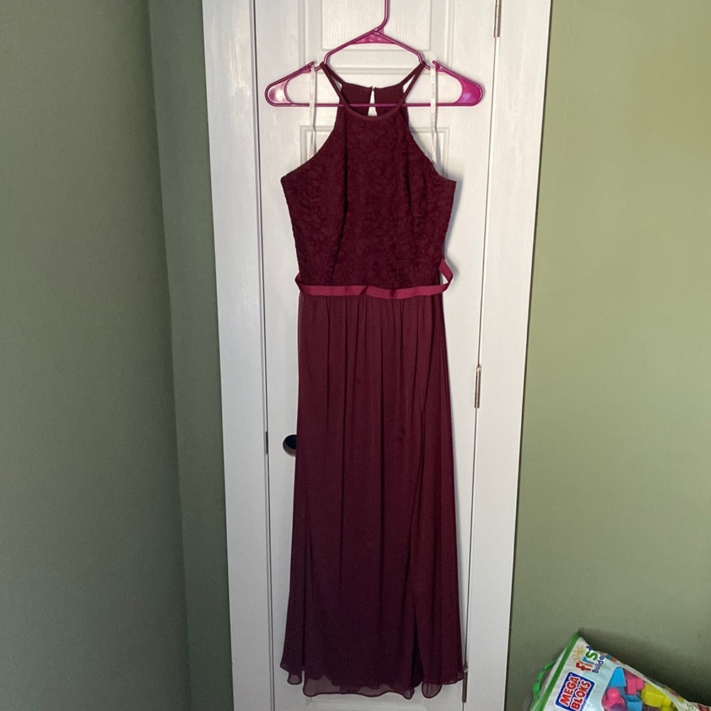 David’s bridal. Maroon long bridesmaid dress. Size 14.